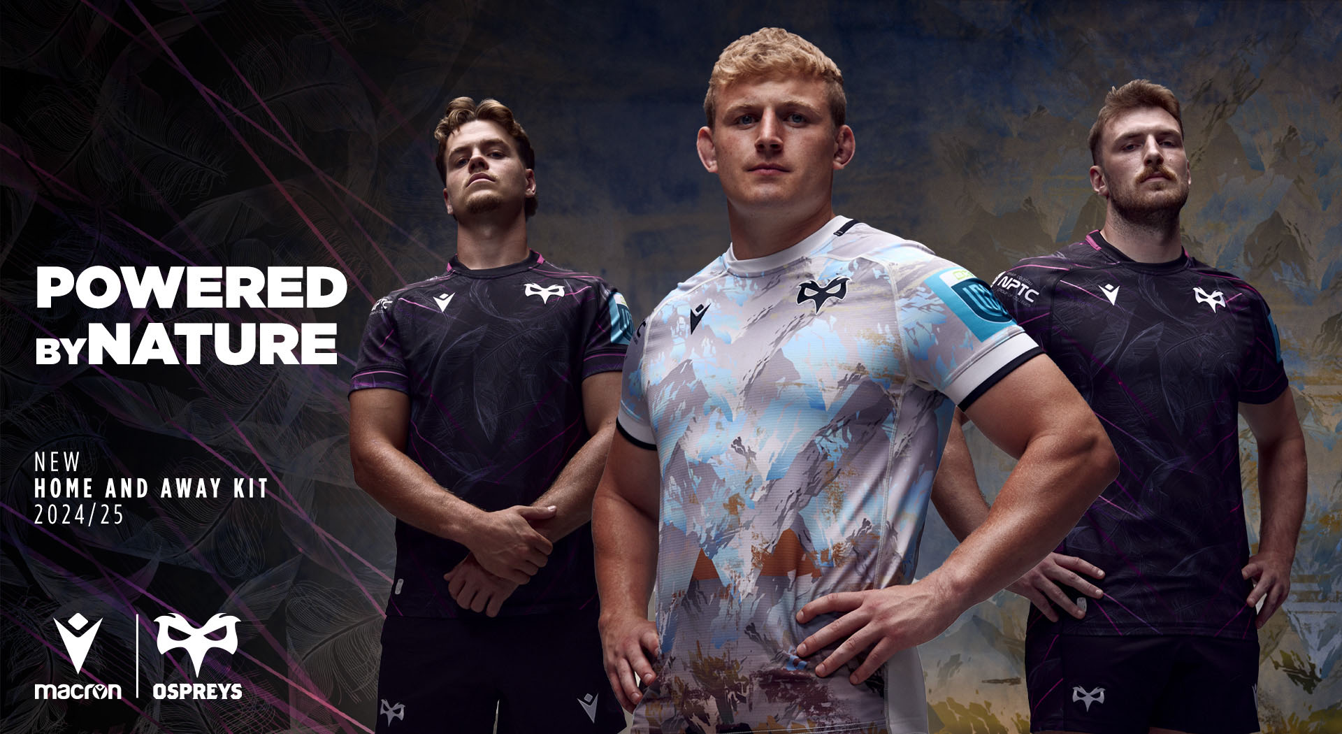 Innovative graphics to raise awareness of climate change on the new Ospreys Away Kit designed by Macron